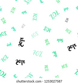Light Green vector seamless template with 70% selling. Gradient illustration with discount signs on white backdrop. Pattern for ads, posters, banners of sales.