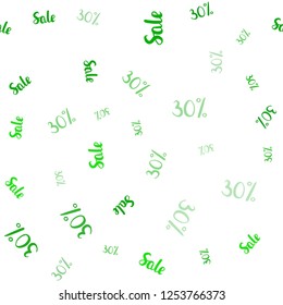 Light Green vector seamless template with 30% selling. Abstract illustration with colorful gradient symbols of sales. Pattern for ads, posters, banners of sales.