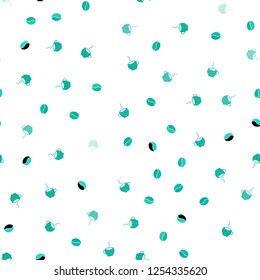 Light Green vector seamless template with cups of coffee, beans. Gradient illustration with coffee beans, tea cups. Doodle design for your business advert of cafes.