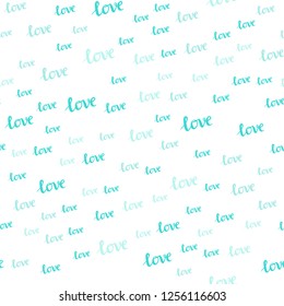 Light Green vector seamless template with text LOVE YOU. Decorative design in doodle style with text LOVE YOU. Pattern for design of fabric, wallpapers.