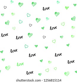 Light Green vector seamless template with text LOVE YOU, hearts. Colorful gradient phrase LOVE YOU, hearts in abstract style. Pattern for trendy fabric, wallpapers.