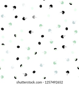 Light Green vector seamless template with cups of coffee, beans. Decorative gradient design of coffee cups and beans. Design for ad, poster, banner of cafes, restaurants.