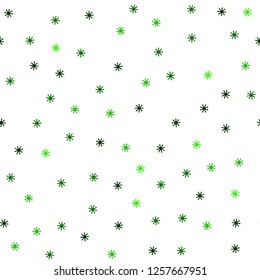 Light Green vector seamless template with ice snowflakes. Glitter abstract illustration with crystals of ice. Design for wallpaper, fabric makers.