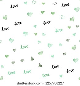 Light Green vector seamless template with text LOVE YOU, hearts. Colorful illustration with quote LOVE YOU, hearts. Texture for window blinds, curtains.