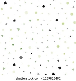 Light Green vector seamless template with crystals, circles, squares. Decorative design in abstract style with lines, dots, cubes. Pattern for design of window blinds, curtains.