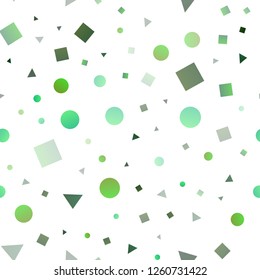 Light Green vector seamless template with crystals, circles, squares. Abstract gradient illustration with circles, triangles, cubes. Trendy design for wallpaper, fabric makers.