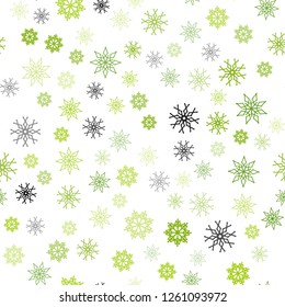 Light Green vector seamless template with ice snowflakes. Decorative shining illustration with snow on abstract template. Template for business cards, websites.