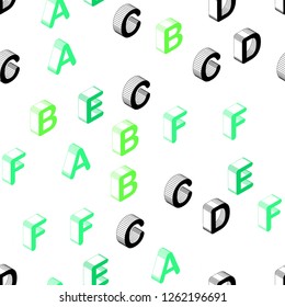 Light Green vector seamless template with 3D isolated letters. Colorful gradient design in 3D style with signs of alphabet. Design for wallpaper, fabric makers.