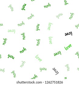 Light Green vector seamless template with text LOVE YOU. Illustration with phrase LOVE YOU for valentine's day. Design for wallpaper, fabric makers.