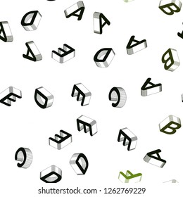 Light Green vector seamless template with 3D isolated letters. Colorful 3D alphabet signs with gradient on white background. Design for wallpaper, fabric makers.