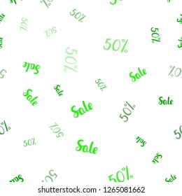Light Green vector seamless template with 50% selling. Gradient illustration with discount signs on white backdrop. Design for business ads, commercials.