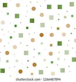 Light Green vector seamless template with spots, rectangles. Decorative design in abstract style with circles, rectangles. Pattern for trendy fabric, wallpapers.