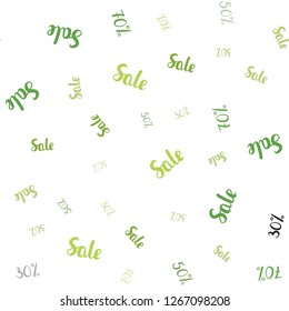 Light Green vector seamless template with 30, 50, 70% selling. Abstract illustration with colorful gradient symbols of sales. Pattern for ads, posters, banners of sales.