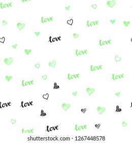 Light Green vector seamless template with text LOVE YOU, hearts. Colorful gradient phrase LOVE YOU, hearts in abstract style. Design for textile, fabric, wallpapers.