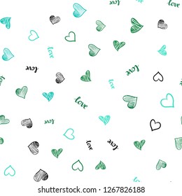 Light Green vector seamless template with text LOVE YOU, hearts. Illustration with phrase LOVE YOU, hearts for valentine's day. Texture for window blinds, curtains.