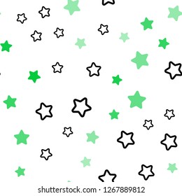 Light Green vector seamless template with sky stars. Shining colored illustration with stars. Texture for window blinds, curtains.