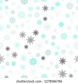 Light Green vector seamless template with ice snowflakes. Decorative shining illustration with snow on abstract template. Template for business cards, websites.
