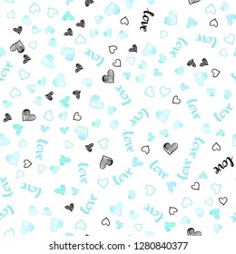 Light Green vector seamless template with text LOVE YOU, hearts. Colorful illustration with quote LOVE YOU, hearts. Template for business cards, websites.