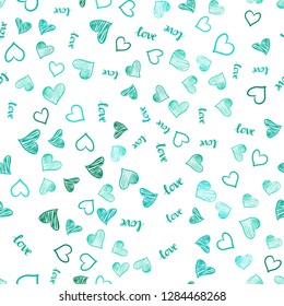 Light Green vector seamless template with text LOVE YOU, hearts. Romantic illustration with colorful phrase LOVE YOU, hearts. Template for business cards, websites.