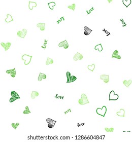 Light Green vector seamless template with text LOVE YOU, hearts. Romantic illustration with colorful phrase LOVE YOU, hearts. Design for textile, fabric, wallpapers.