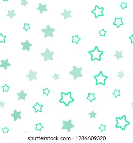 Light Green vector seamless template with sky stars. Stars on blurred abstract background with gradient. Pattern for trendy fabric, wallpapers.