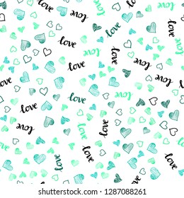 Light Green vector seamless template with text LOVE YOU, hearts. Illustration with phrase LOVE YOU, hearts for valentine's day. Texture for window blinds, curtains.