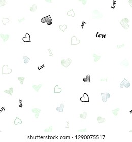 Light Green vector seamless template with text LOVE YOU, hearts. Colorful illustration with quote LOVE YOU, hearts. Pattern for design of fabric, wallpapers.