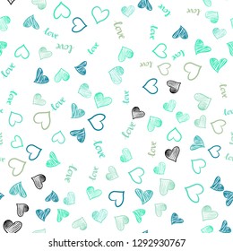 Light Green vector seamless template with text LOVE YOU, hearts. Colorful illustration with quote LOVE YOU, hearts. Pattern for design of fabric, wallpapers.