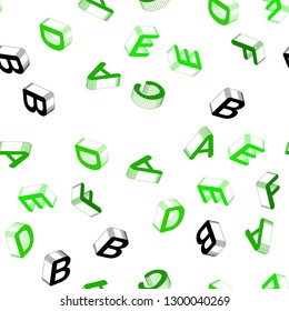 Light Green vector seamless template with 3D isolated letters. Shining colorful 3D illustration with isolated letters. Pattern for design of fabric, wallpapers.
