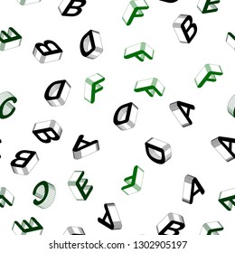 Light Green vector seamless template with 3D isolated letters. Colorful 3D alphabet signs with gradient on white background. Template for business cards, websites.