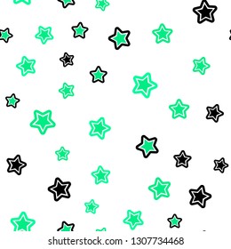 Light Green vector seamless template with sky stars. Glitter abstract illustration with colored stars. Pattern for design of fabric, wallpapers.