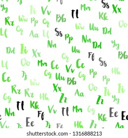 Light Green vector seamless template with isolated letters. Colored alphabet signs with gradient on white background. Pattern for design of fabric, wallpapers.