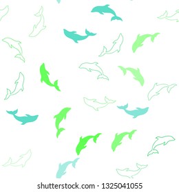 Light Green vector seamless template with dolphins. Shining illustration of colorful gradient sea dolphins. Template for natural magazines.