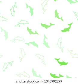 Light Green vector seamless template with dolphins. Decorative design in natural style with sea dolphins. Template for natural magazines.