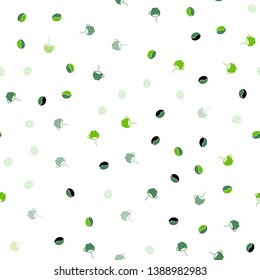 Light Green vector seamless template with cups of coffee, beans. Gradient illustration with set of mugs, beans. Pattern for menu of cafes and restaurants.