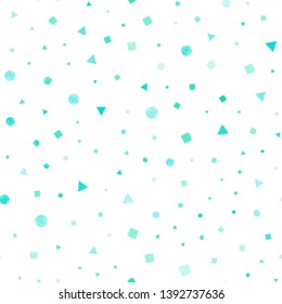Light Green vector seamless template with crystals, circles, squares. Glitter abstract illustration with spheres, squares, lines. Pattern for trendy fabric, wallpapers.