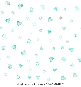 Light Green vector seamless template with doodle hearts. Glitter abstract illustration with colorful hearts in romantic style. Beautiful design for your business advert of anniversary.