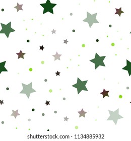 Light Green vector seamless texture with beautiful stars. Shining colored illustration with stars. The pattern can be used for new year ad, booklets.