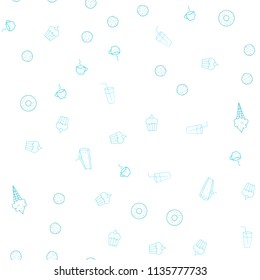 Light Green vector seamless texture with delicious snacks. Illustration with set of fresh food in doodle style. Design for ad, poster, banner of cafes or restaurants.