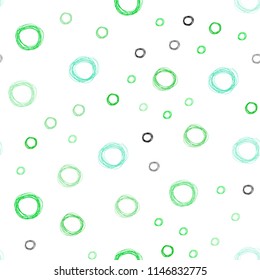 Light Green vector seamless texture with disks. Glitter abstract illustration with blurred drops of rain. Beautiful design for your business advert.