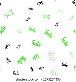 Light Green vector seamless texture with selling prices 50 %. Colorful set of  percentage signs in simple style. Template for season sales, shopping ads.