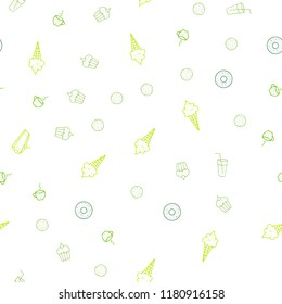 Light Green vector seamless texture with delicious snacks. Blurred decorative design of snacks in doodle style. Template for meal cooking in kitchen.