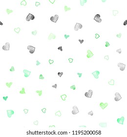 Light Green vector seamless texture with lovely hearts. Hearts on blurred abstract background with colorful gradient. Template for Valentine's greeting postcards.