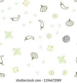Light Green vector seamless texture with delicious snacks. Beautiful colored illustration with food in doodle style. Template for meal cooking in kitchen.