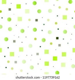 Light Green vector seamless texture with disks, rectangles. Colorful illustration with circles, squares in nature style. Design for textile, fabric, wallpapers.