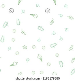 Light Green vector seamless texture with delicious snacks. Fast Food on blurred abstract background with colorful gradient. Design for ad, poster, banner of cafes or restaurants.
