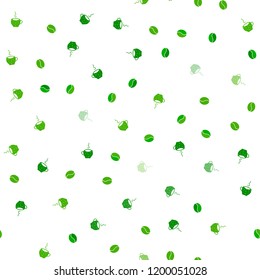 Light Green vector seamless texture with coffee beans, mugs. Glitter abstract backdrop with gradient mugs, coffee grains. Pattern for ads of breakfast, lunch, dinner.