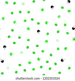 Light Green vector seamless texture with coffee beans, mugs. Colorful illustration with gradient coffee beans, mugs. Pattern for ads of breakfast, lunch, dinner.