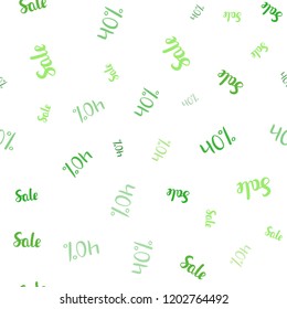 Light Green vector seamless texture with selling prices 40 %. Abstract illustration with colorful gradient symbols of sales. Backdrop for super sales on Black Friday.