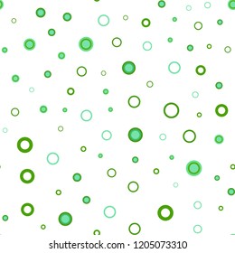 Light Green vector seamless texture with disks. Blurred bubbles on abstract background with colorful gradient. Pattern for design of window blinds, curtains.